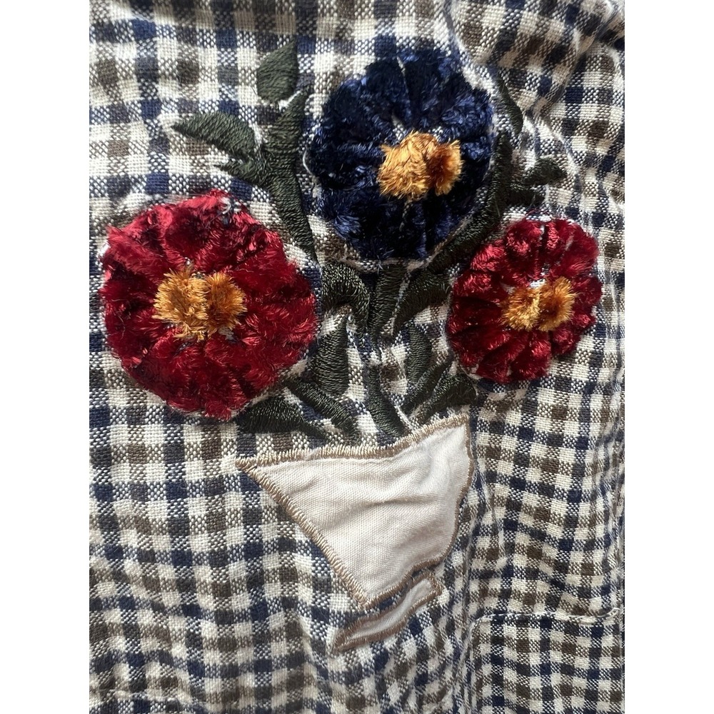 VTG Maggie & Max Embroidered Plaid Button‎ Up Cotton Shirt Fall Flowers Sz L